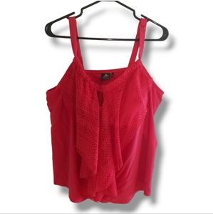 Sea Red Ruffle Keyhole Swim Top